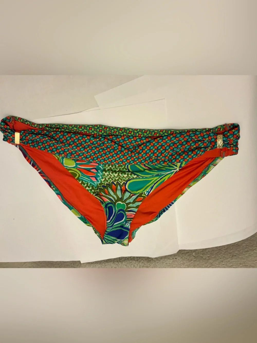Trina Turk Zanzibar Shirred Side Hipster Bikini Swimsuit Bottom Women's 10
